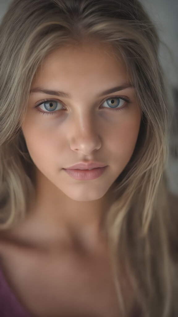 a very beautiful close-up portrait of a young and pretty Peruvian teen girl, she has an angelic face and long, ((perfect soft hair)), ((realistic details)), ((matching eyes)), ((perfect hands)), ((nice body)), ((perfect teeth)), ((face illuminated)), (((looking into the camera))), ((wears a cropped tank top with deep v-neck)), ((soft color lighting)), ((crisp details)), ((detailed)), ((stunning)), ((gorgeous)), ((realistic skin)), ((shinny)), ((natural))