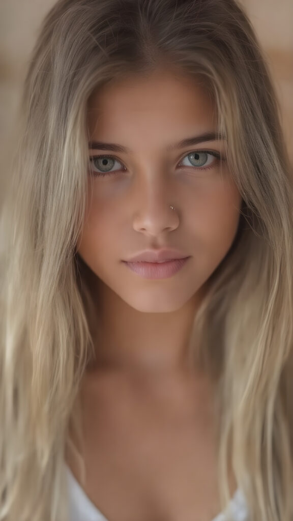 a very beautiful close-up portrait of a young and pretty Peruvian teen girl, she has an angelic face and long, ((perfect soft hair)), ((realistic details)), ((matching eyes)), ((perfect hands)), ((nice body)), ((perfect teeth)), ((face illuminated)), (((looking into the camera))), ((wears a cropped tank top with deep v-neck)), ((soft color lighting)), ((crisp details)), ((detailed)), ((stunning)), ((gorgeous)), ((realistic skin)), ((shinny)), ((natural))