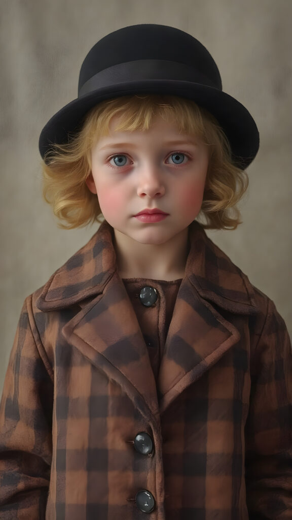 a wonderfully (((detailed painted scene))), portraying a youthful girl in the 1930s, dressed in a long, luxurious (((coat with a classic pied de poule pattern))), paired with a diminutive, yet opulent (((velvet black hat))), exuding a playful whimsy that is accented by vivid pastel tones that bring each intricate detail into sharp relief, achieving a stunning (8K resolution) that is both crisp and clear, capturing a level of realism that is truly endearing