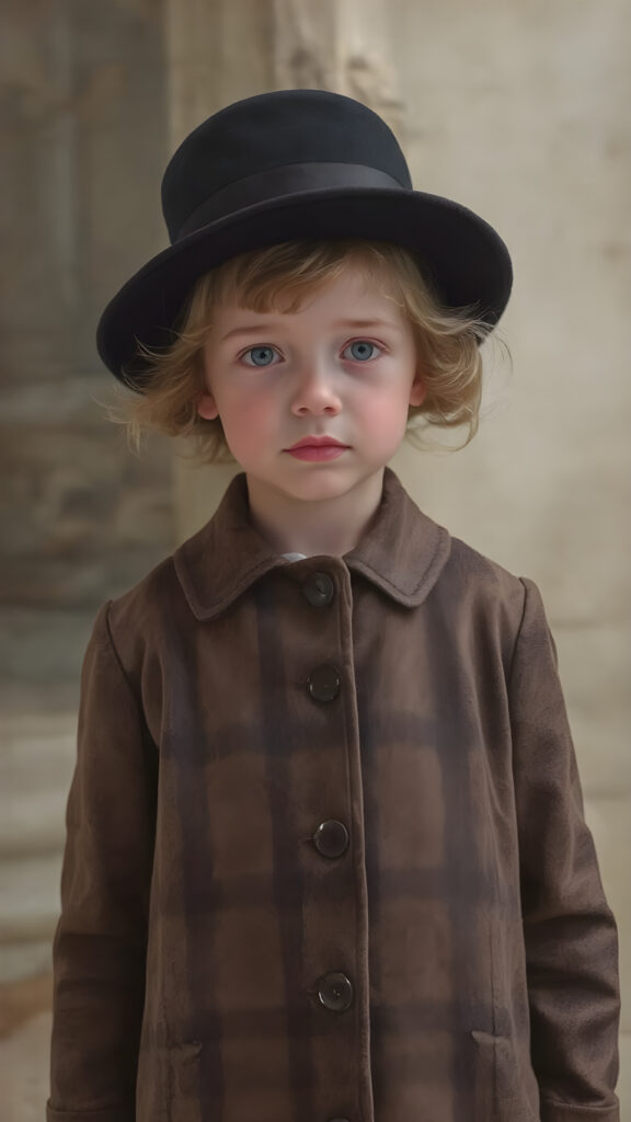 a wonderfully (((detailed painted scene))), portraying a youthful girl in the 1930s, dressed in a long, luxurious (((coat with a classic pied de poule pattern))), paired with a diminutive, yet opulent (((velvet black hat))), exuding a playful whimsy that is accented by vivid pastel tones that bring each intricate detail into sharp relief, achieving a stunning (8K resolution) that is both crisp and clear, capturing a level of realism that is truly endearing