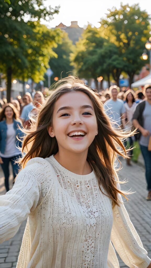 a (((young, attractive teen girl))) in a (((carefree, happy expression))), surrounded by an air of exuberance and vivacity