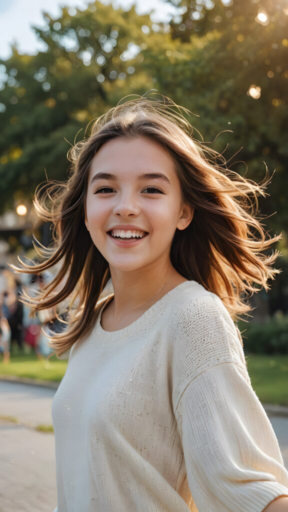 a (((young, attractive teen girl))) in a (((carefree, happy expression))), surrounded by an air of exuberance and vivacity