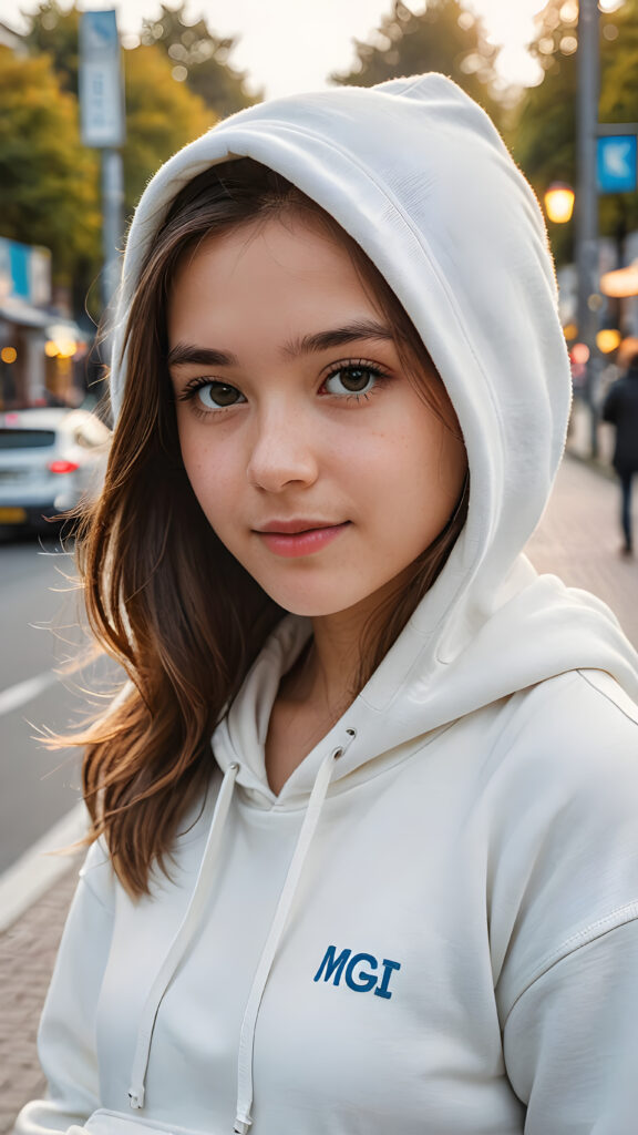 a young girl, she says please, white hoodie ((detailed artwork))