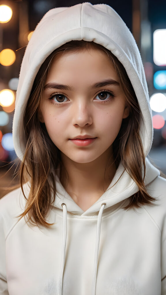 a young girl, she says please, white hoodie ((detailed artwork))