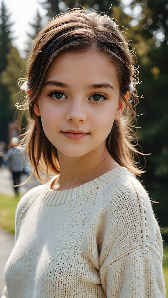 a (((young teen girl))), wears a super fine wool sweater