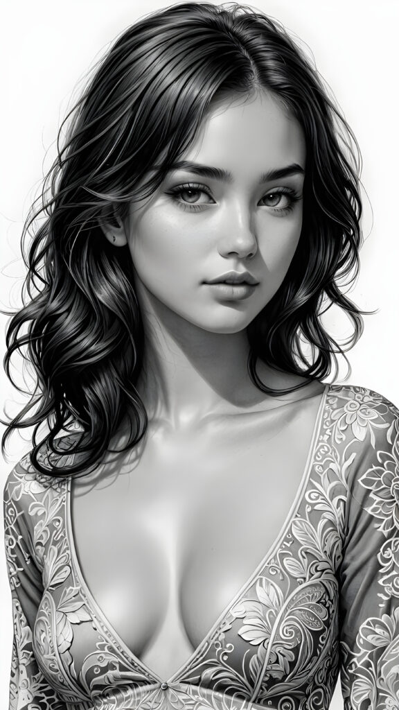 a young teen girl, deep v-neck, ((stunning)) ((gorgeous)) ((detailed artwork))