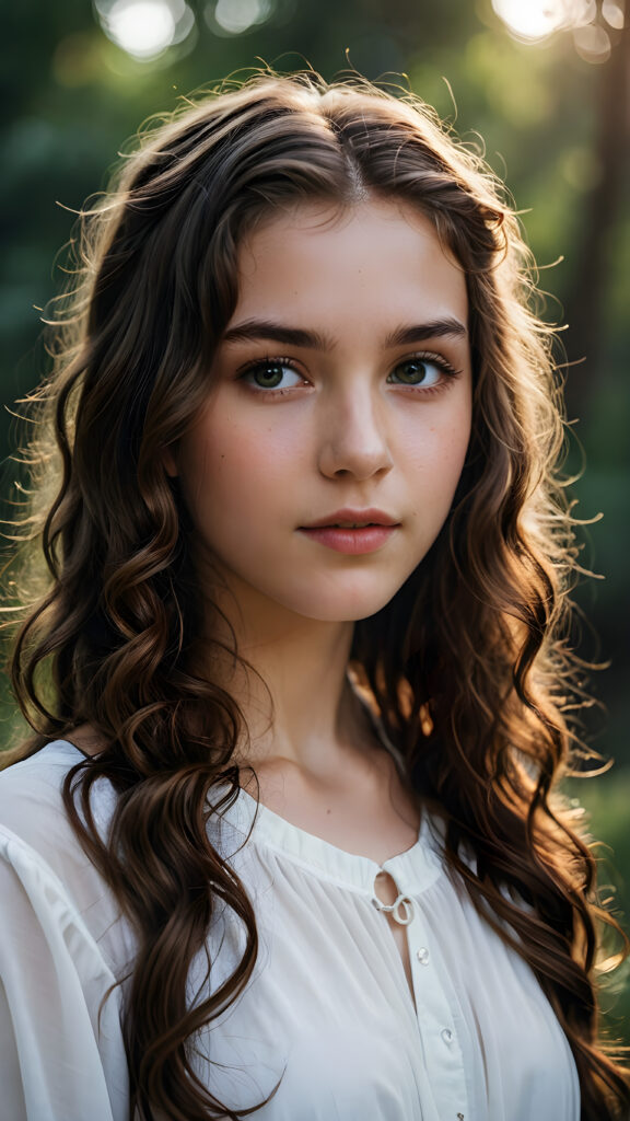 a young teen girl, ((detailed wavy hair)), perfect face, white cropped top, ((the grand sorceress))