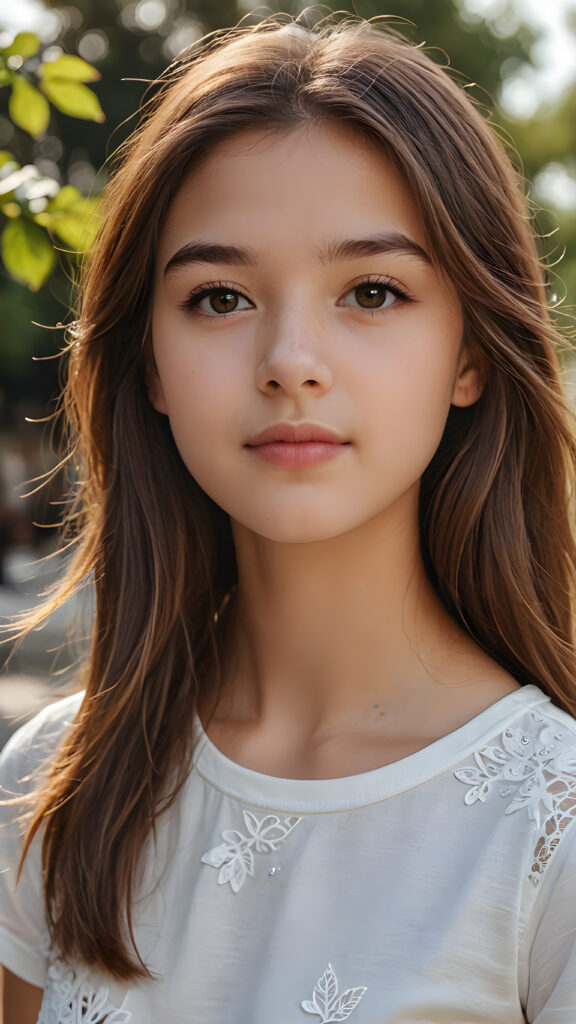 a young teen girl close-up portrait, straight brown hair, ((stunning)) ((gorgeous)) ((detailed artwork))