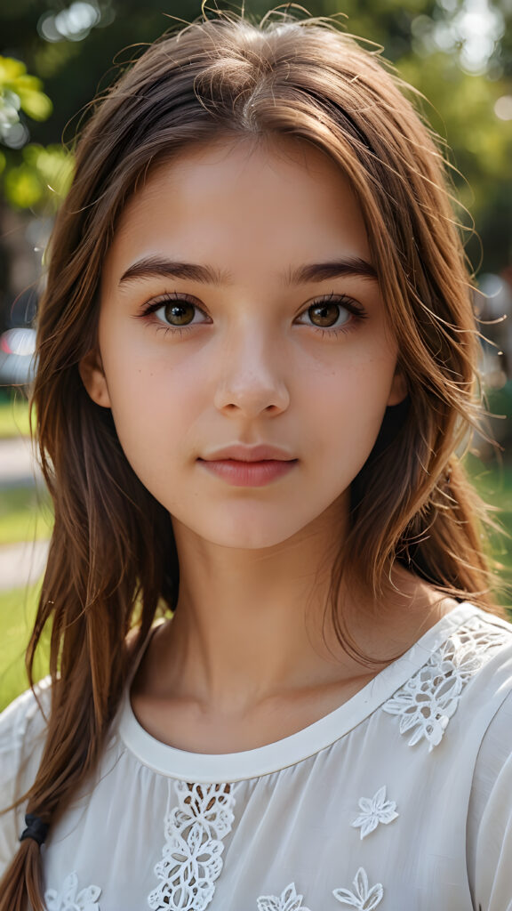 a young teen girl close-up portrait, straight brown hair, ((stunning)) ((gorgeous)) ((detailed artwork))