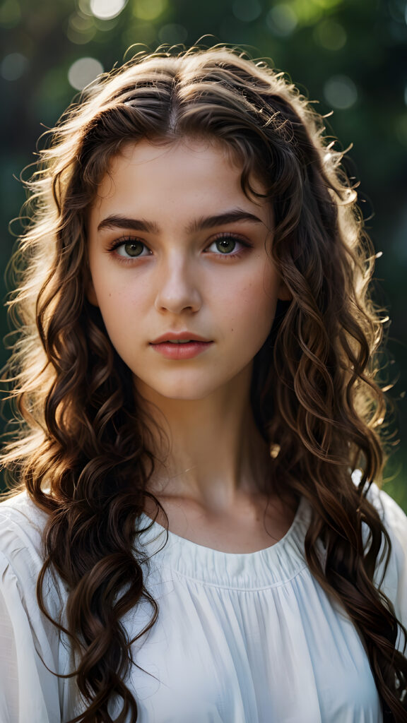 a young teen girl, ((detailed wavy hair)), perfect face, white cropped top, ((the grand sorceress))