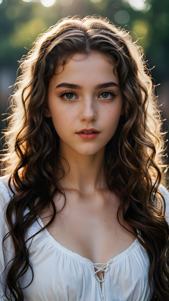 a young teen girl, ((detailed wavy hair)), perfect face, white cropped top, ((the grand sorceress))