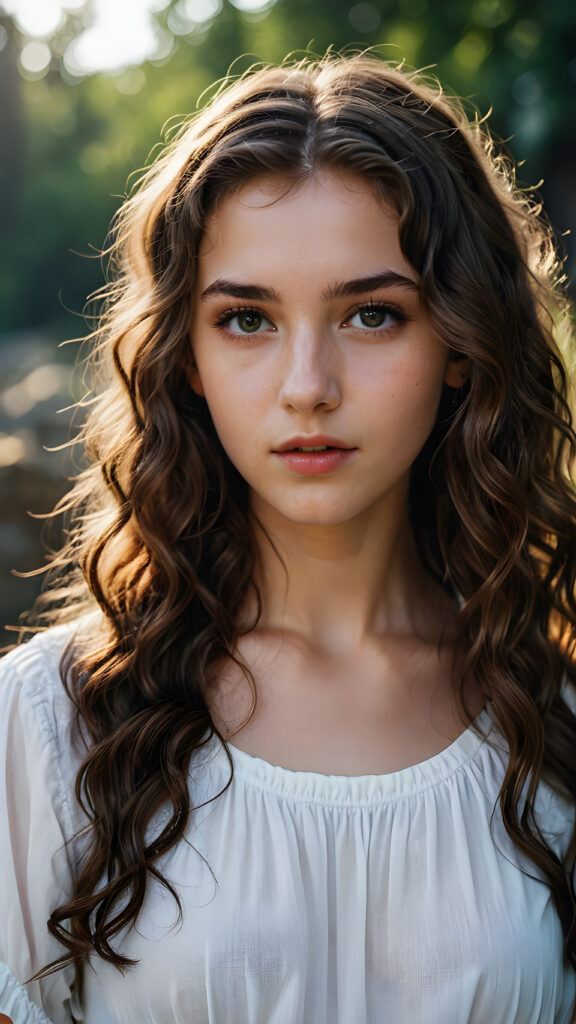 a young teen girl, ((detailed wavy hair)), perfect face, white cropped top, ((the grand sorceress))