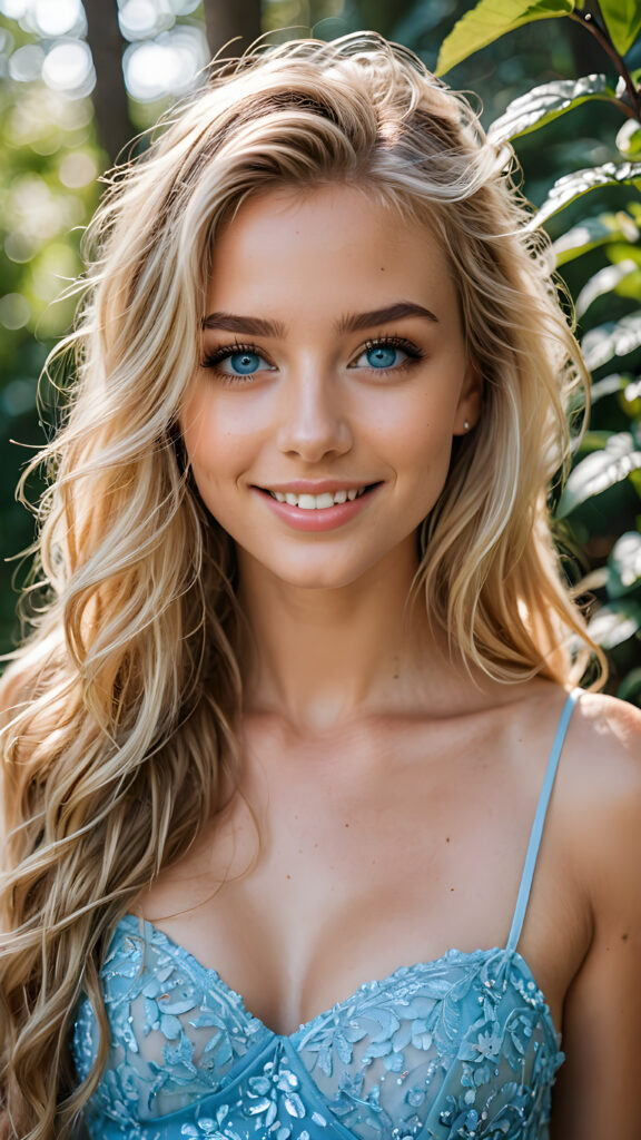 (((amazingly detailed full body shot))) of (((cute, super feminine girl))) with (((extremely long, messy, blonde hair))) worn down, ((intricate details around her eyes)), (((seductive smile))), (((bright blue eyes))), (((natural light makeup))), (((glowing skin))), ((moles)), (((perfect teeth))), (((overgrown, lush eyelashes))), (((intimately posed))) (((side view)))