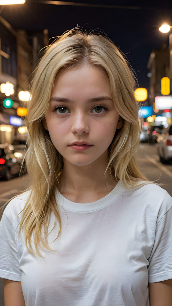 an ultra definition and ultra high quality (((professional photograph))), capturing an incredibly detailed and realistically heartbreaking extreme sadness with a young girl, where her untucked, luxuriously long, straight, thick, and naturally white golden blonde hair falls elegantly down, ((white short thin t-shirt))