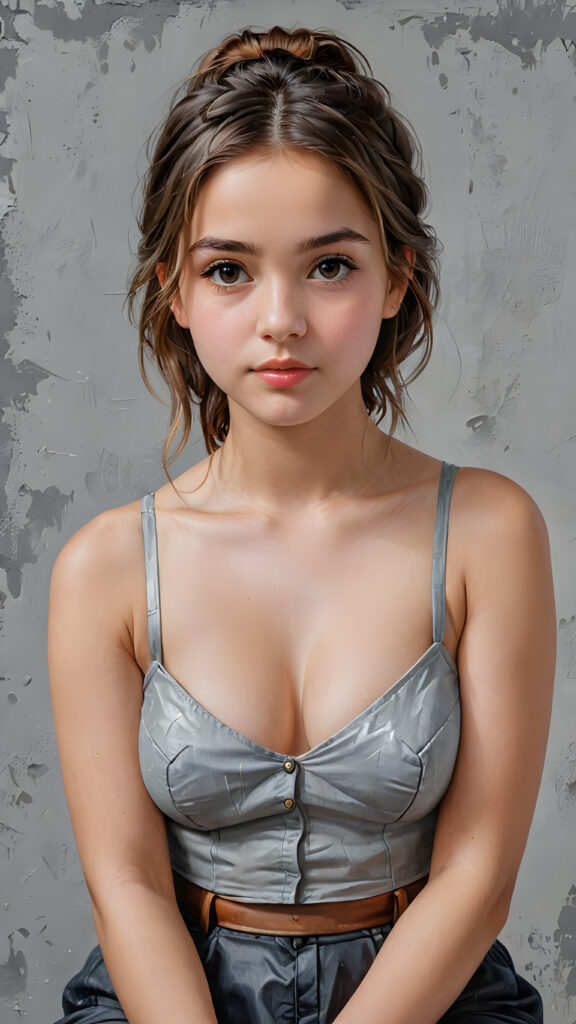 ((detailed portrait, upper body)) ((stunning)) a young cute girl, perfect body, low cut crop top, in draw style of Michelangelo, sitting in front of viewer