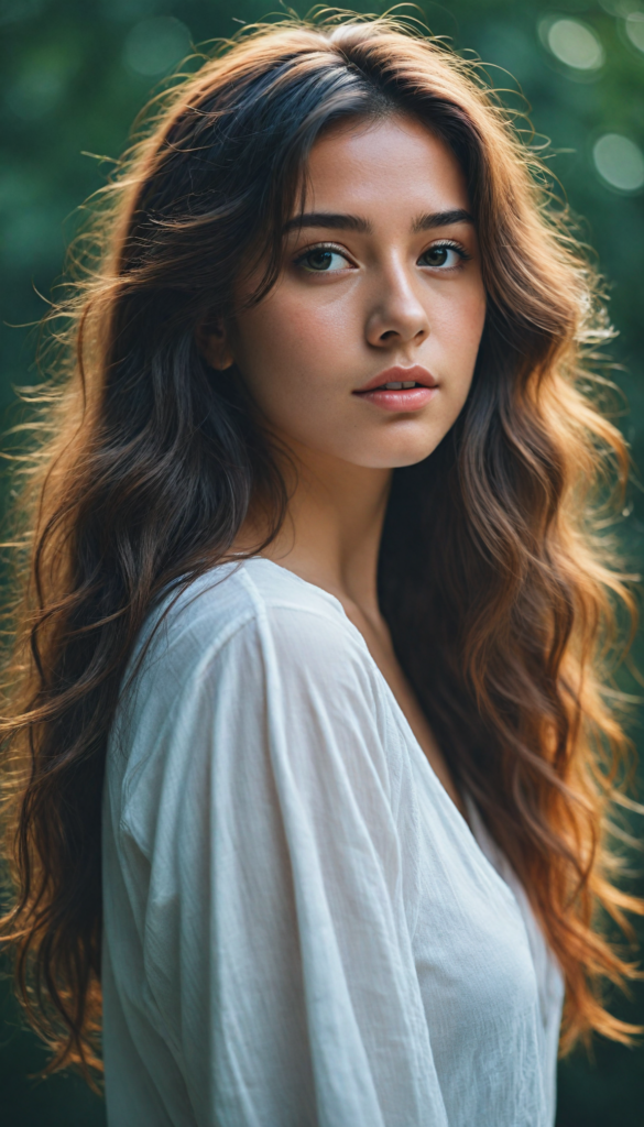 a breathtaking scene featuring a gorgeous and stunning girl with cascading hair