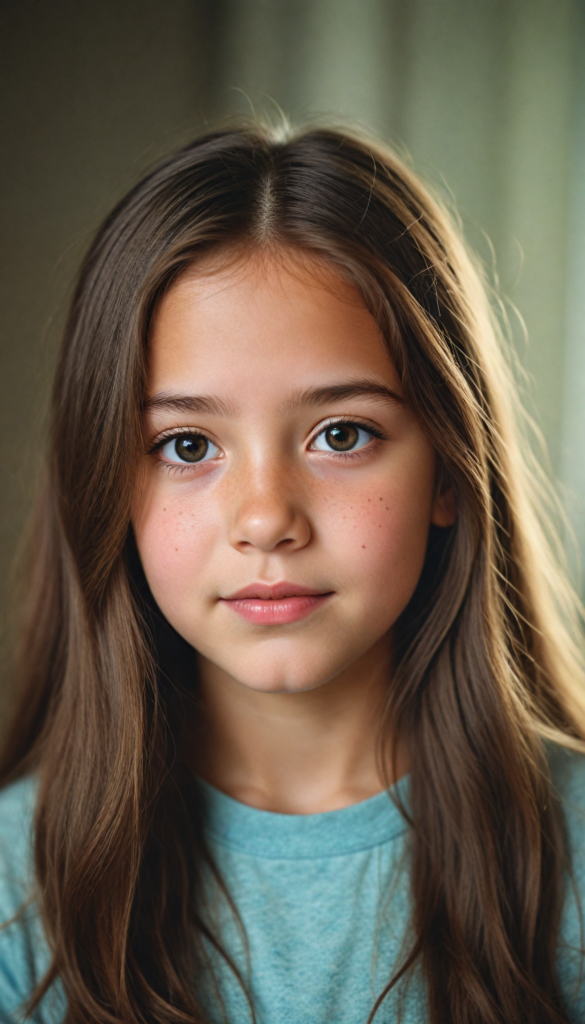 a stunning young girl, soft long brown hair, perfect portrait