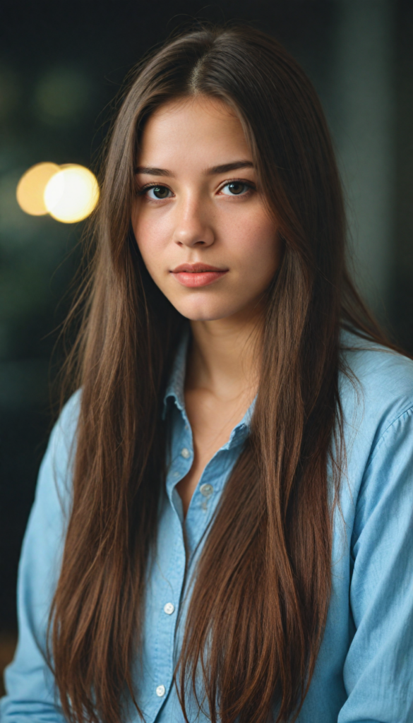 visualize a picture: a detailed girl, with soft straight very long jet brown hair