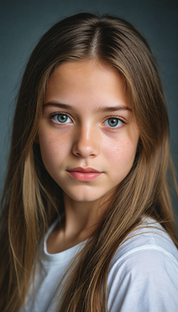 super realistic, detailed portrait, a beautiful young girl with long soft hair, looks sweetly into the camera. She wears a white crop top