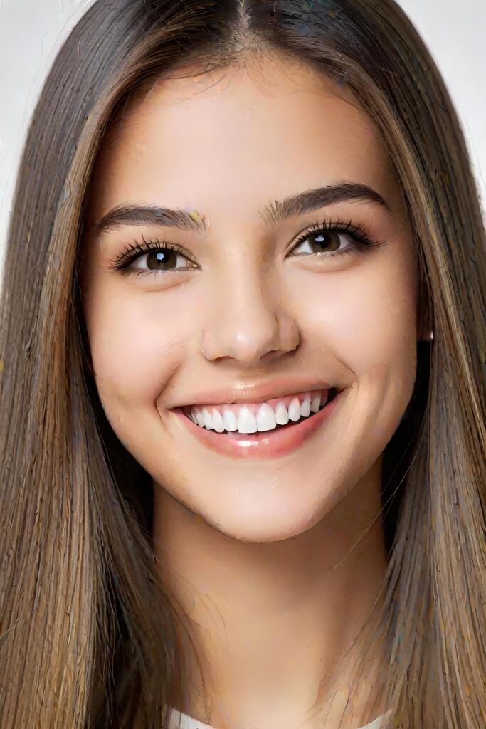 girl, 18 years old, portrait shot, smile, straight hair