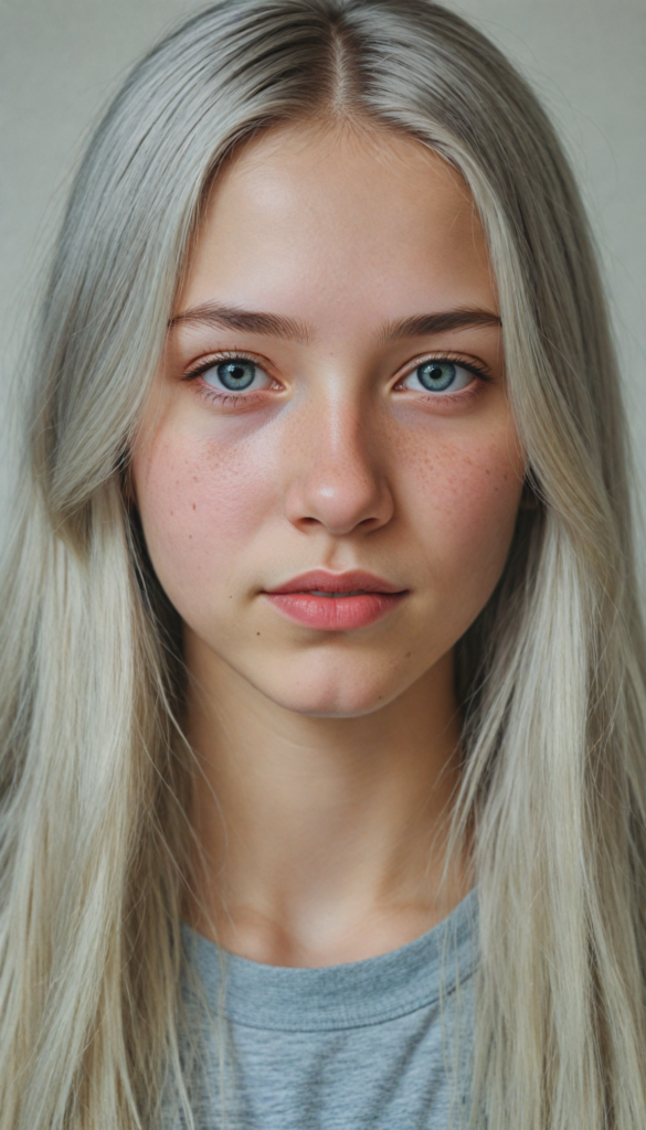 (portrait), detailed pencil drawing, silvery-skinned (young teen girl), long straight platinum hair