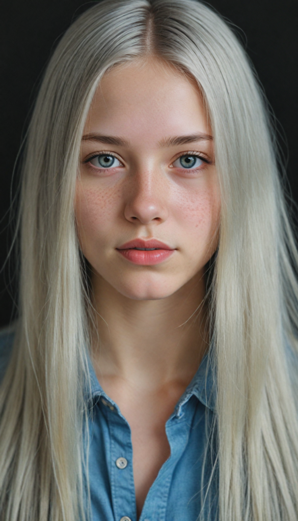 (portrait), detailed pencil drawing, silvery-skinned (young teen girl), long straight platinum hair