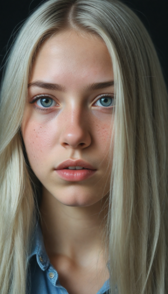 high quality portrait photo of detailed pencil drawing, silvery-skinned (young teen girl), long straight platinum hair, serious face, detailed face, skin pores, cinematic shot