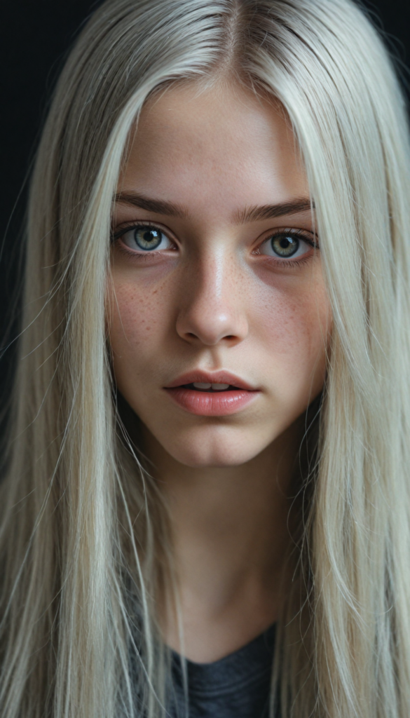 high quality portrait photo of detailed pencil drawing, silvery-skinned (young teen girl), long straight platinum hair, serious face, detailed face, skin pores, cinematic shot