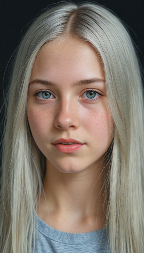 (portrait), detailed pencil drawing, silvery-skinned (young teen girl), long straight platinum hair