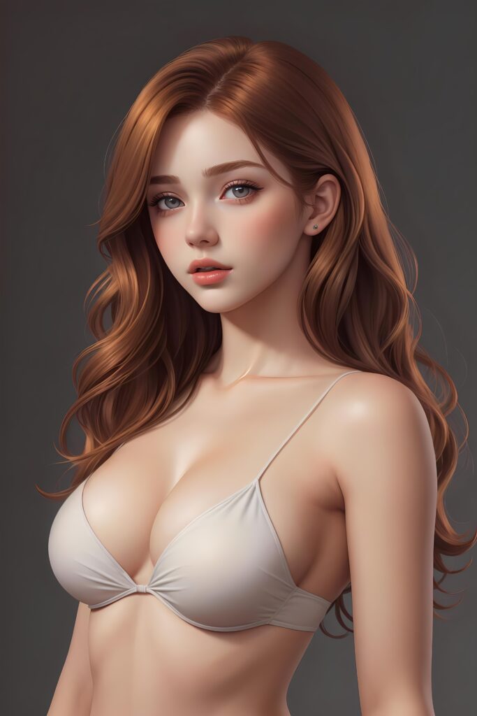 super realistic, detailed, ((gorgeous)) ((stunning)) cute young breasted girl, full portrait, long auburn hair, 18 years old