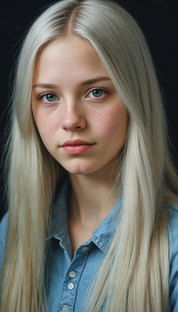 (portrait), detailed pencil drawing, silvery-skinned (young teen girl), long straight platinum hair