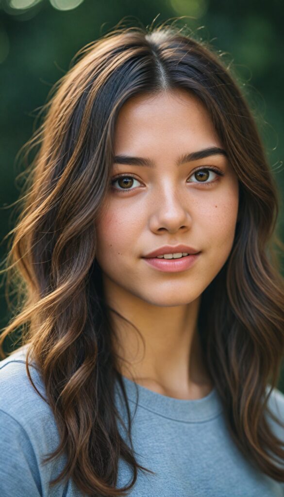 visualize a (tomboy teen girl) with long, (realistically detailed hair), posed in a (cinematic light setup) for a portrait shot, her face radiant with joy, featuring a (flawlessly detailed round face), a (short form-fitting cropped plain tank top), which beautifully showcases her perfect physique, with (realistic details), such as a (curvy yet toned silhouette), all against an (empty, high-key backdrop)