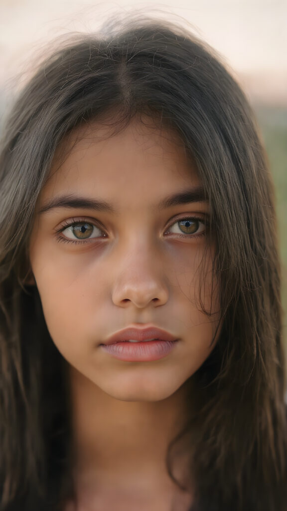 perfect detailed and realistic portrait photo from a ((cute brown-skinned teen girl)) medium silhouette shot, her hair it’s obsidian-black and with long straight haircut, she has amber eyes and are orbit round, she has pouting full lips, she has a soft outlook, she has a fit and perfect curved figure, in a natural way, mood scenery background