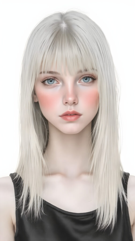 ((portrait)), detailed pencil drawing, silvery-skinned (((young girl))), long straight platinum hair, (((black thin and short dress)))