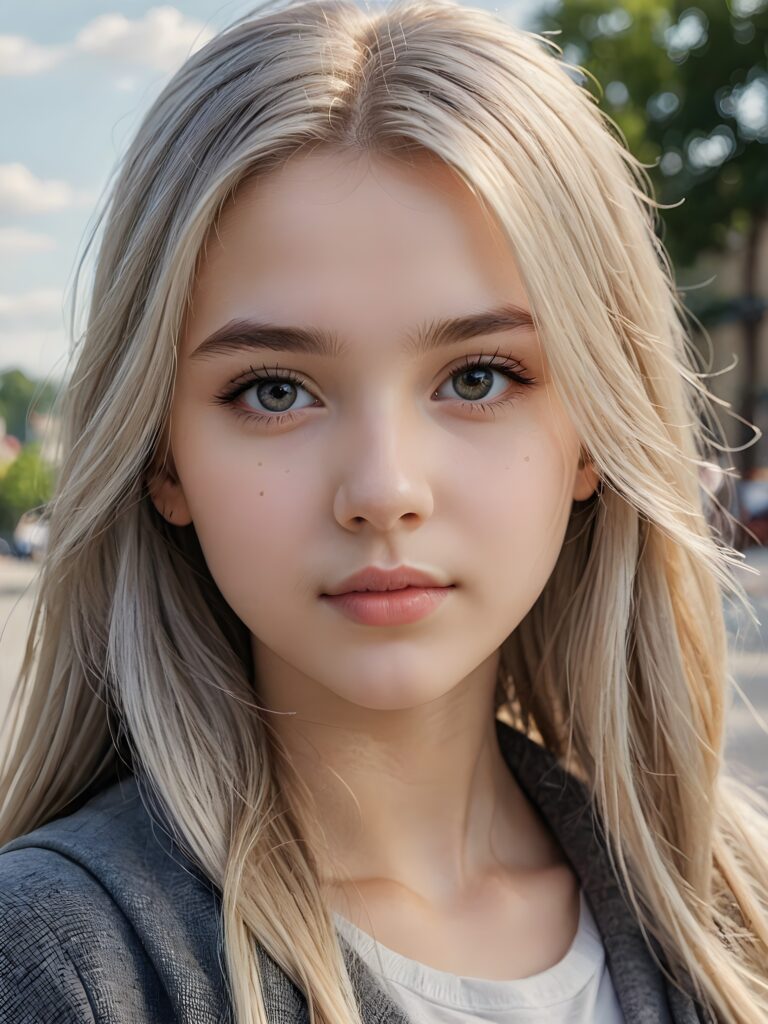 ((portrait)), detailed pencil drawing, silvery-skinned (((young teen girl))), long straight platinum hair