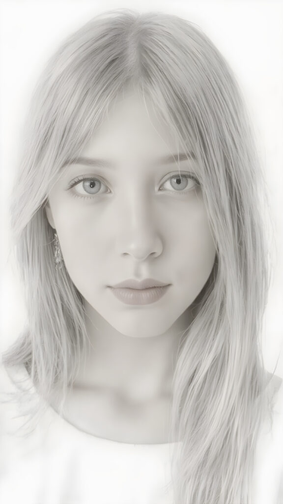 ((portrait)), detailed pencil drawing, silvery-skinned (((young girl))), long straight platinum hair, (((black thin and short dress)))