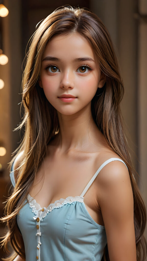 ((portrait)) of (((cute))) ((attractive)) (((long, straight hair))) ((stunning)) a beautifully realistic, cinematic lights, ((Burmanese teen girl)), 15 years old, realistic detailed angelic round face, ((realistic detailed hazelnut eye)) looks at the camera, perfect curved body, perfect anatomy, side perspective