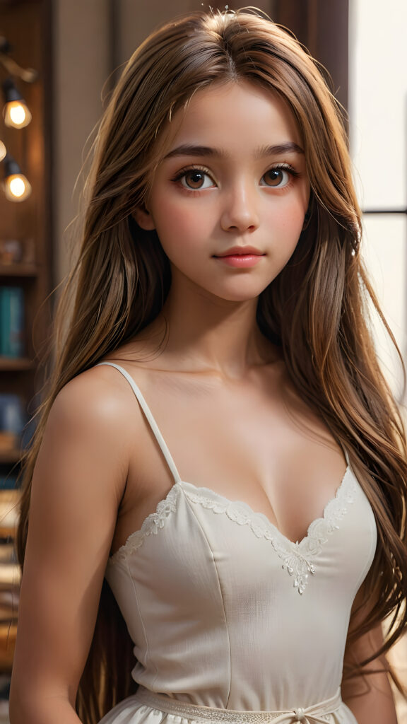 ((portrait)) of (((cute))) ((attractive)) (((long, straight hair))) ((stunning)) a beautifully realistic, cinematic lights, ((Burmanese teen girl)), 15 years old, realistic detailed angelic round face, ((realistic detailed hazelnut eye)) looks at the camera, perfect curved body, perfect anatomy, side perspective