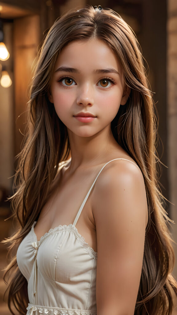 ((portrait)) of (((cute))) ((attractive)) (((long, straight hair))) ((stunning)) a beautifully realistic, cinematic lights, ((Burmanese teen girl)), 15 years old, realistic detailed angelic round face, ((realistic detailed hazelnut eye)) looks at the camera, perfect curved body, perfect anatomy, side perspective