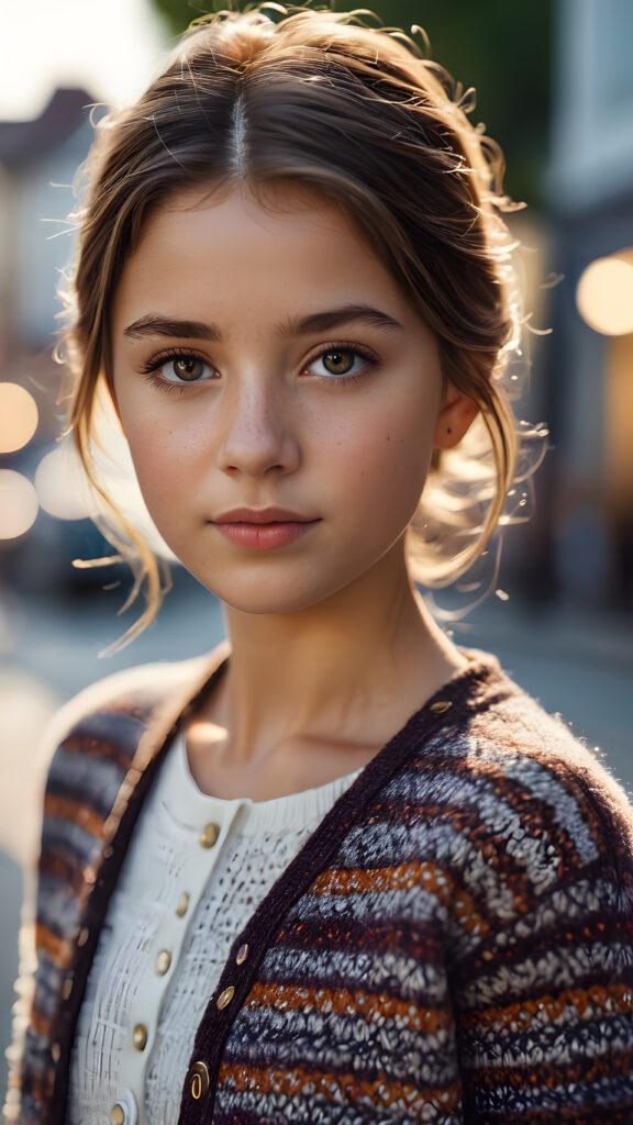 ((stunning)) ((gorgeous)) ((detailed, realistic portrait)) a young girl wearing a cardigan.