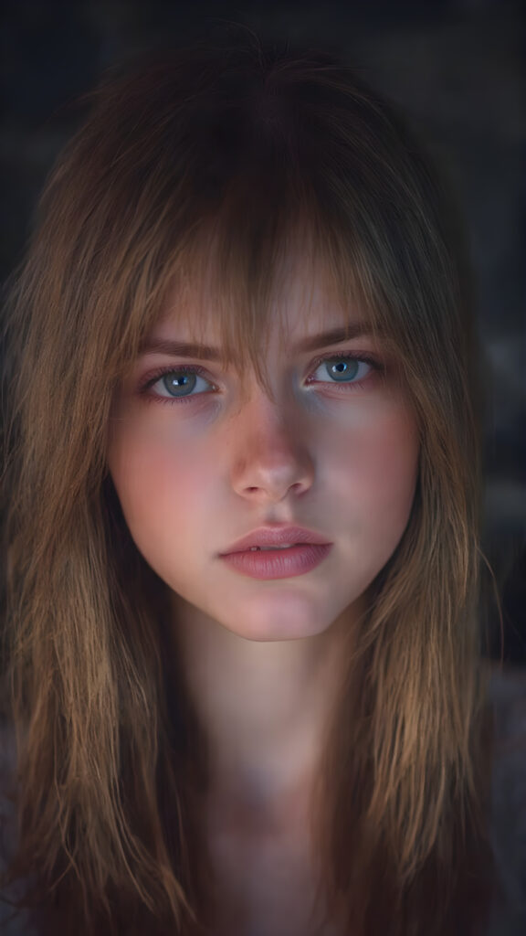 visualize a detailed and realistic photo: a (((stunning young teen girl, 13 years old))) (silky curved layers, (((vivid copper soft straight hair)))), whose frame a (seriously sensual face) with (dramatically contrasting, full, (((red lips)))), set against a (broodingly atmospheric backdrop) for an unforgettable (upper body shot). Her features are captured in (intense detail), accentuated by the (perfect shadow and highlights) that draw the eye, wears a white wool switcher, ((stunning)) ((gorgeous))