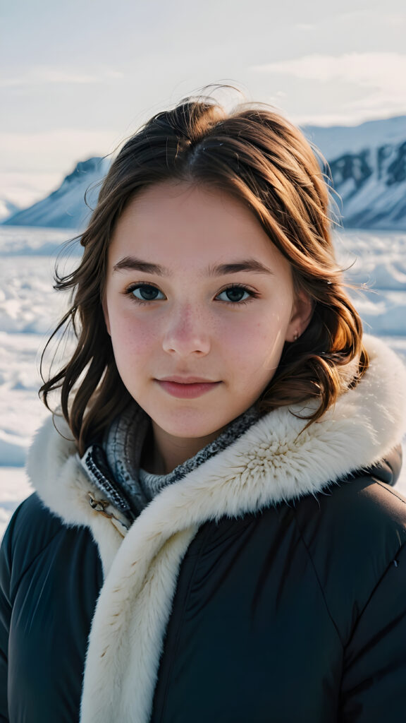 visualize a (((young teen girl))) (in the arctic) (cute) (gorgeous)