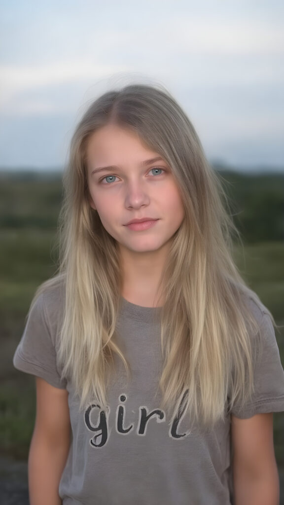 young adult girl, straight blond hair, she wears a t-shirt "girl"